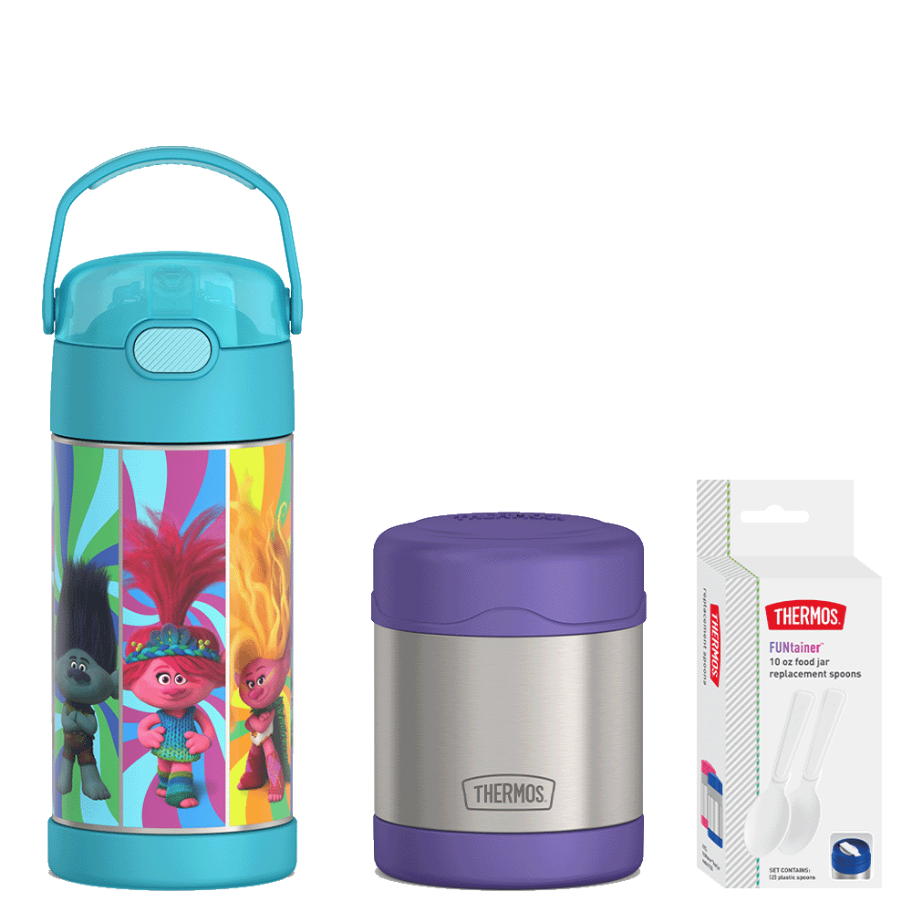 12oz Trolls FUNtainer Water Bottle & 10oz Food Jar Bundle
